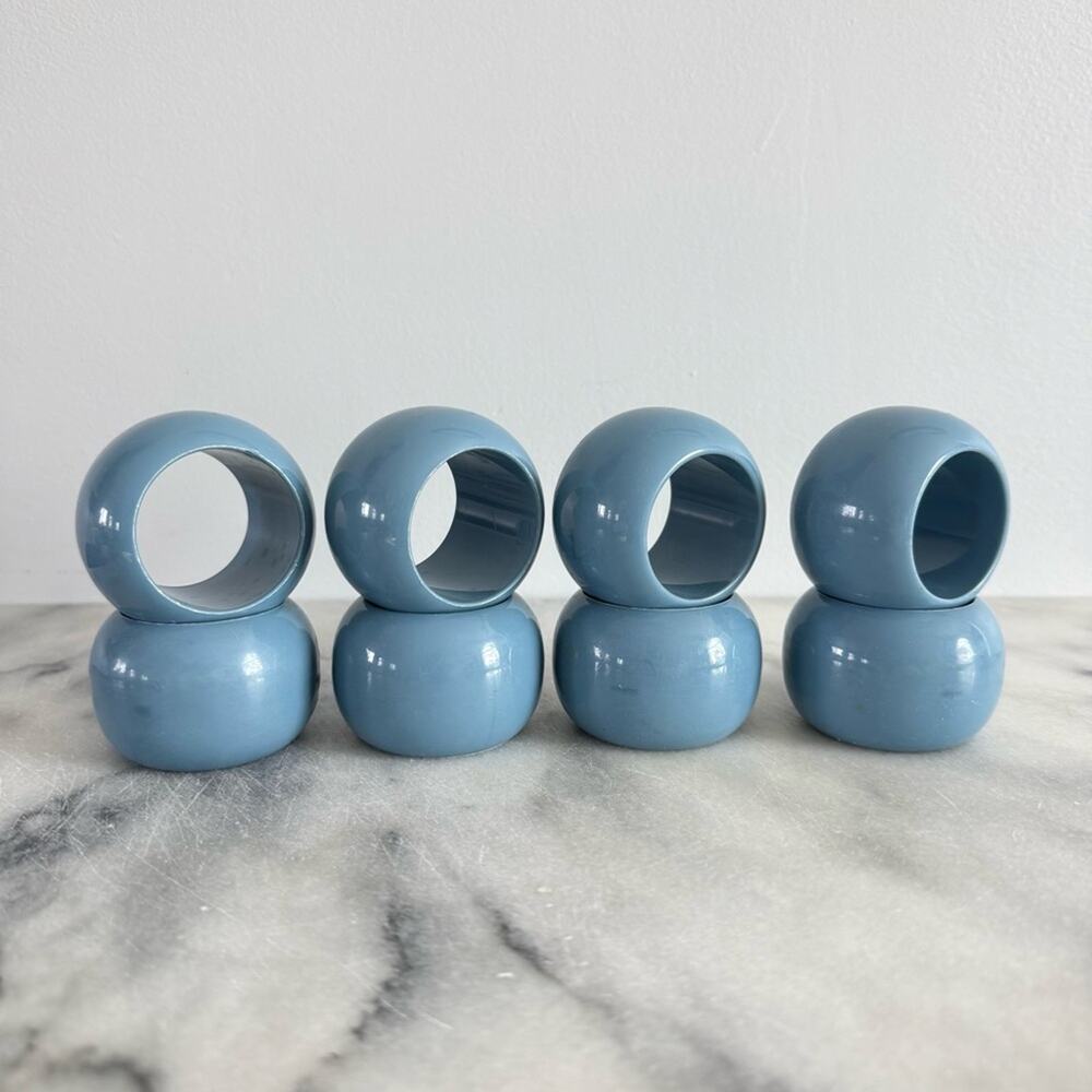 Vintage | Set of 8 Steel Blue Round Plastic Napkin Rings Holders Hosting Party